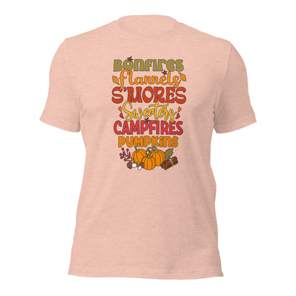 Bonfires Flannels Smores Sweaters Campfires Thanksgiving Unisex Light Shirt