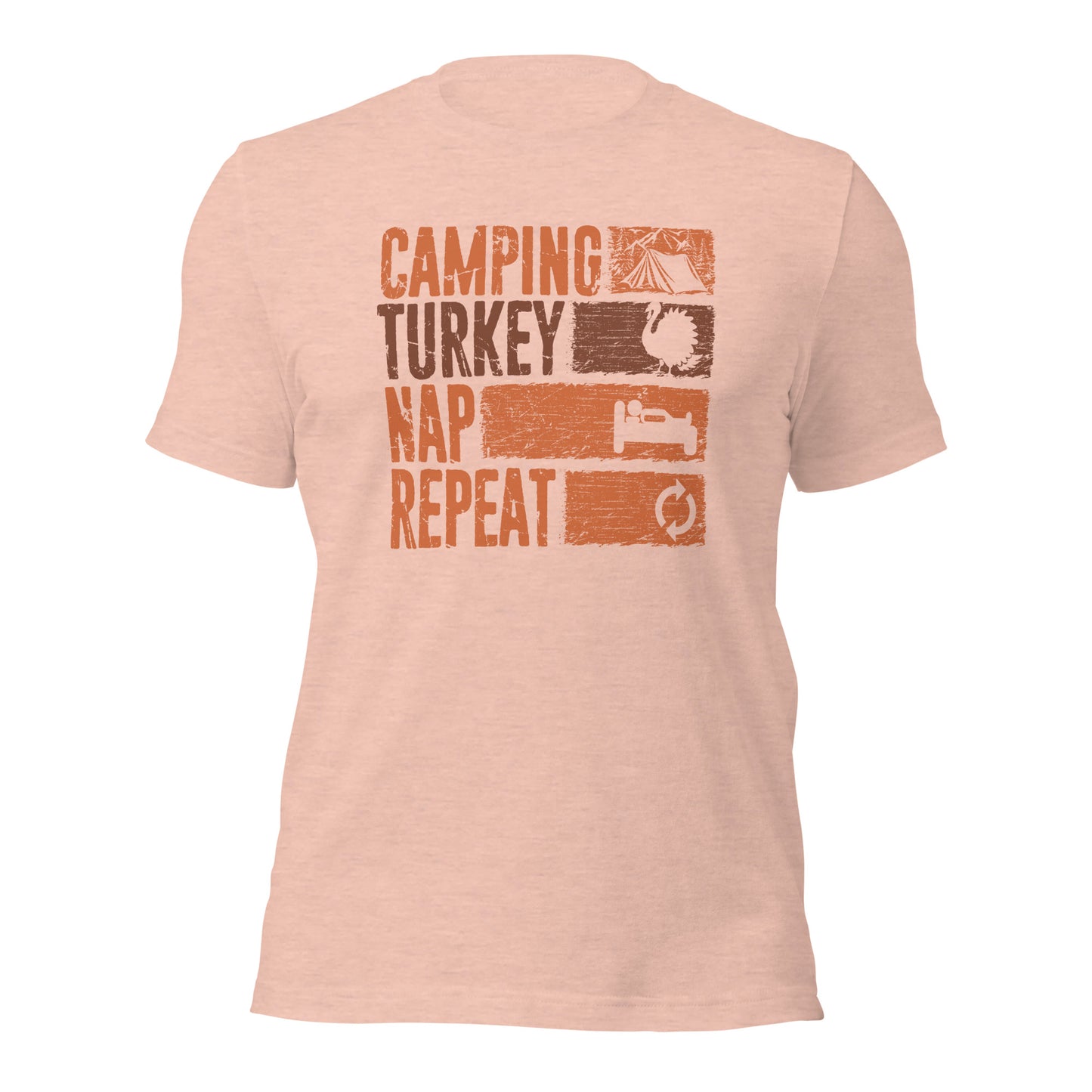 Camping Turkey Nap Repeat Funny Thanksgiving Unisex Light Shirt