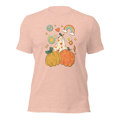 Retro Floral Pumpkin Rainbow Pumpkin Thanksgiving Unisex Light Shirt