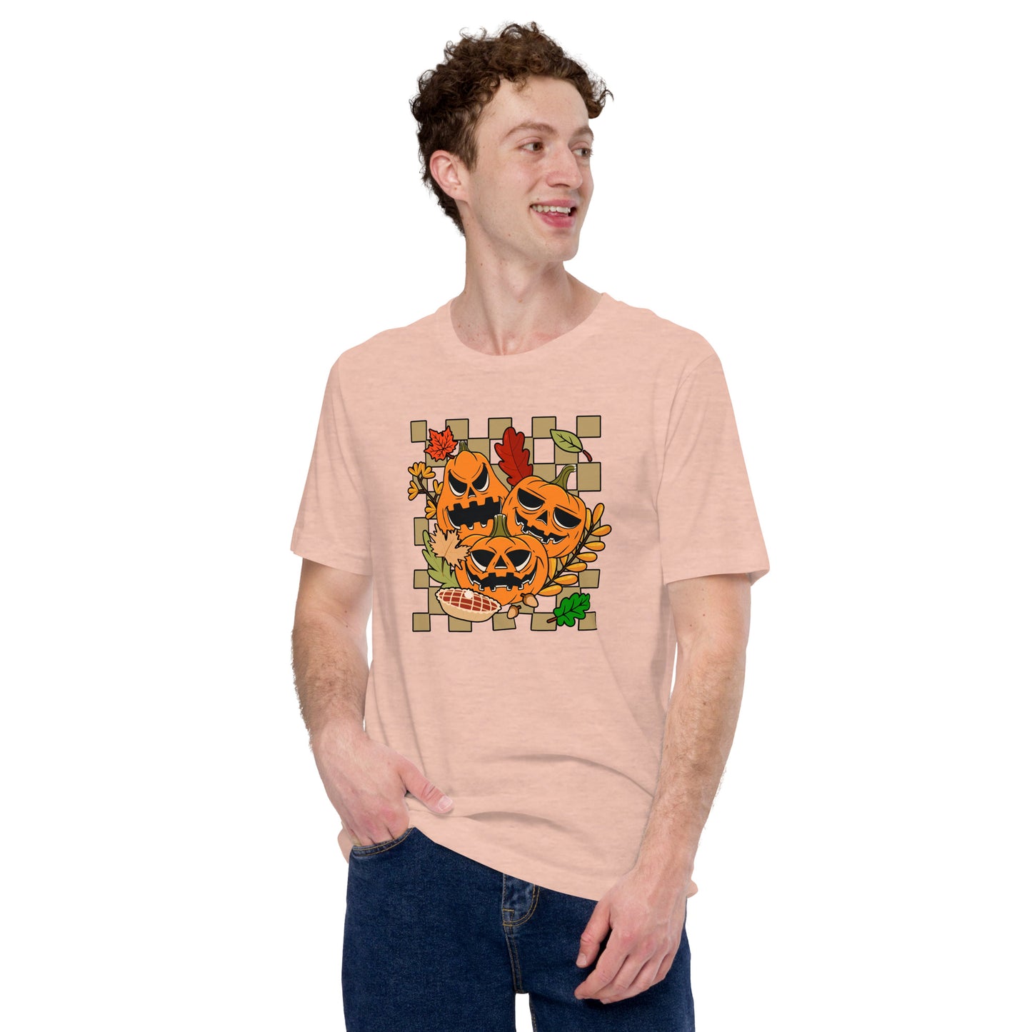 Pumpkin Face Autumn Fall Leaves Thanksgiving Unisex Light Shirt