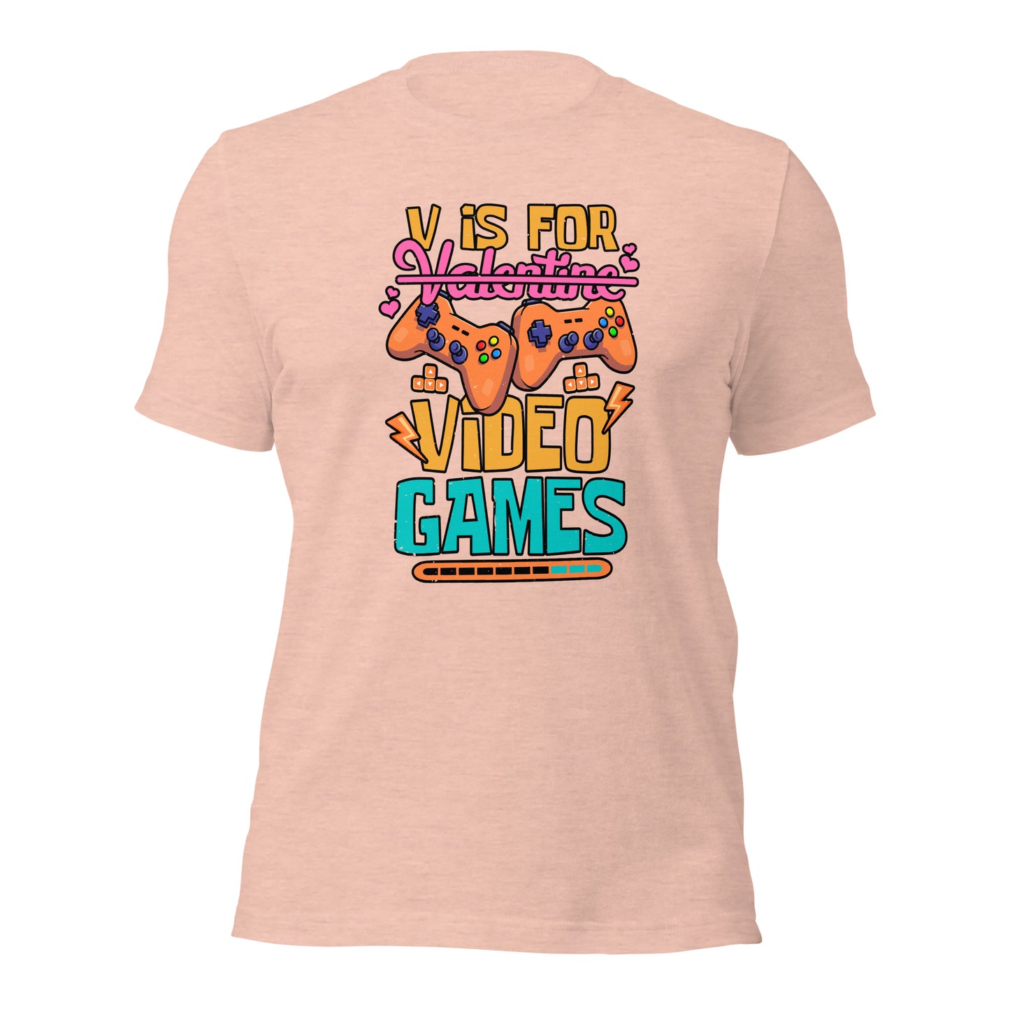 V is For Video Games Gamer Valentines Day Unisex Light Shirt