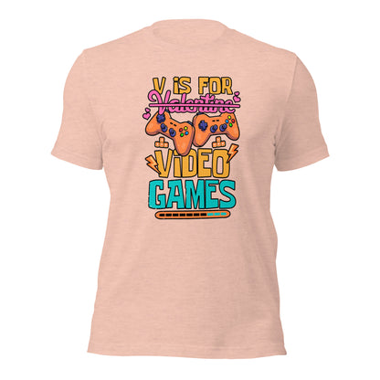 V is For Video Games Gamer Valentines Day Unisex Light Shirt