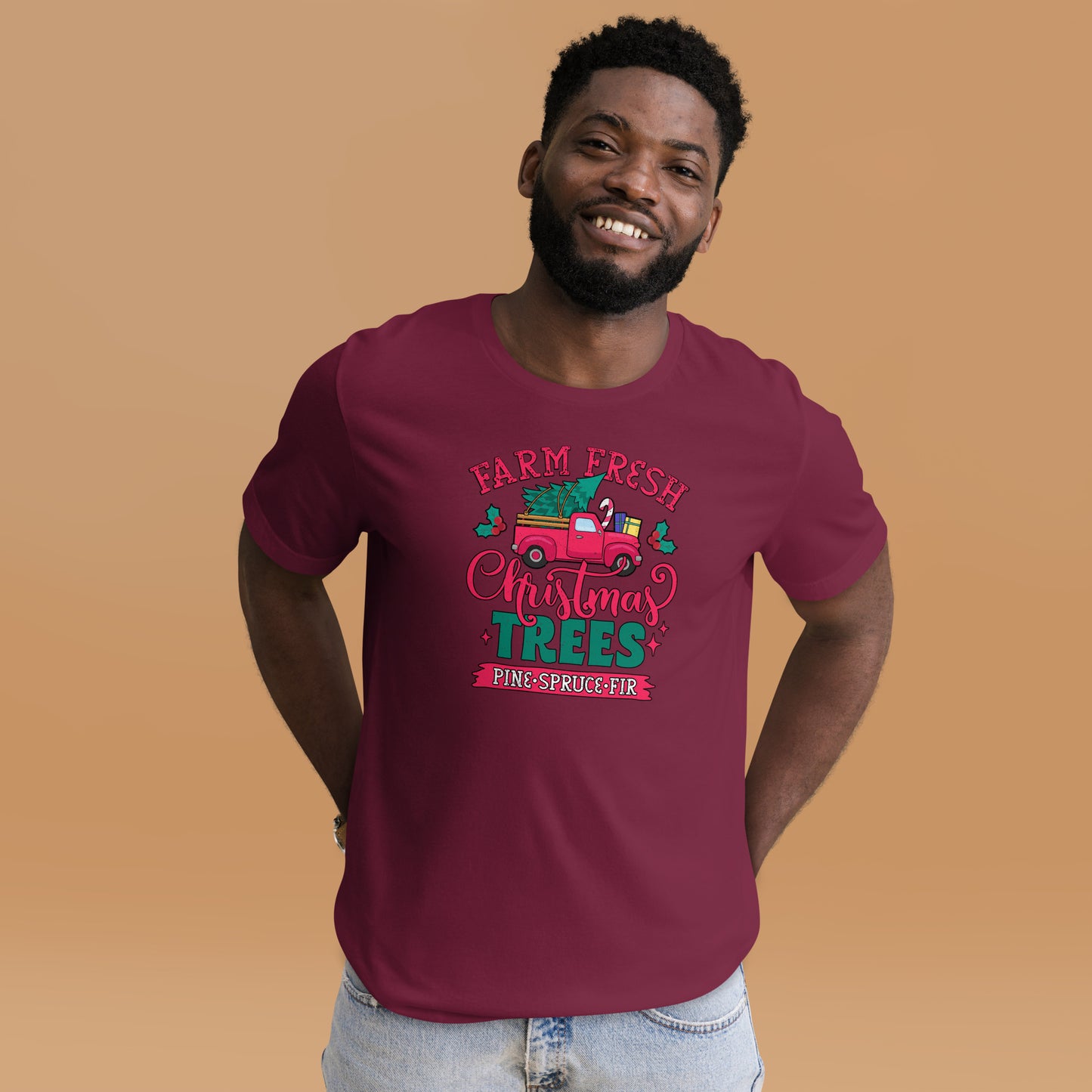 Farm Fresh Christmas Trees Pine Spruce Fir Xmas Unisex Dark Shirt