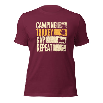 Camping Turkey Nap Repeat Funny Thanksgiving Unisex Dark Shirt