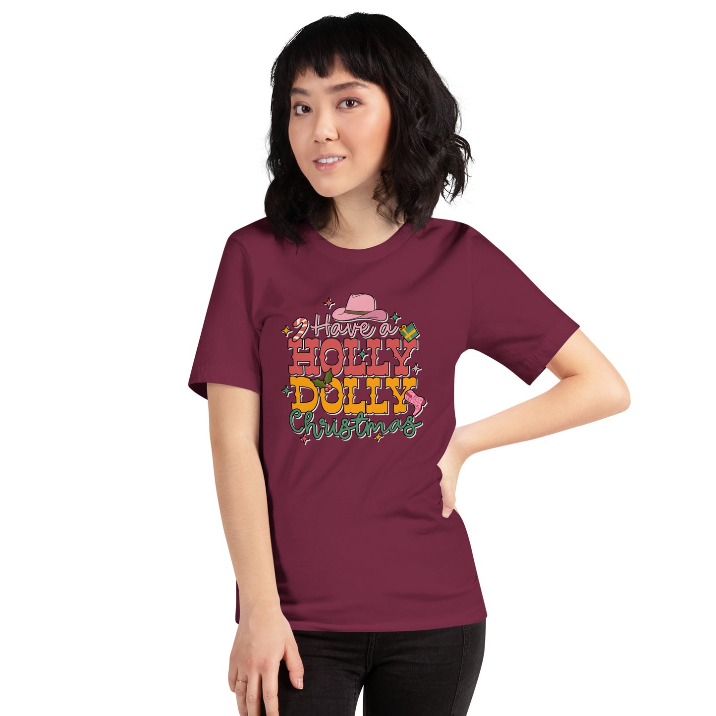 Have A Holly Dolly Christmas Western Christmas Unisex Dark Shirt