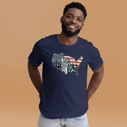 Distressed USA Flag Statue Of Liberty New York Men Women's Dark Shirt