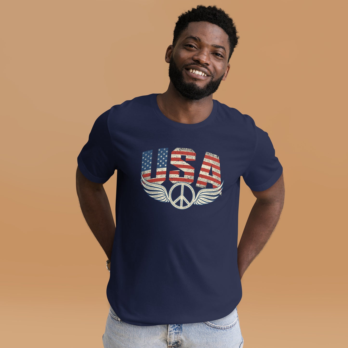 USA Flag Peace Sign Symbol Veteran Vintage Patriotic Unisex Dark t-shirt