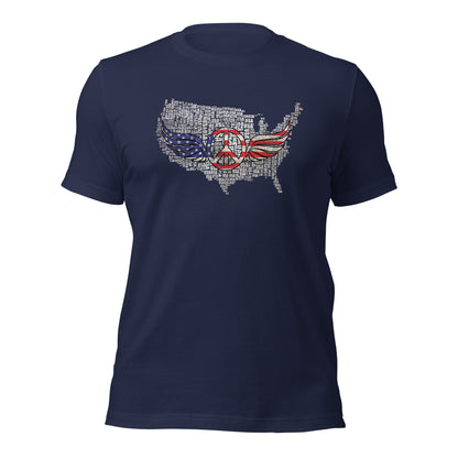 White USA Map with Peace Sign Wings For Army Wife Unisex Dark Tee