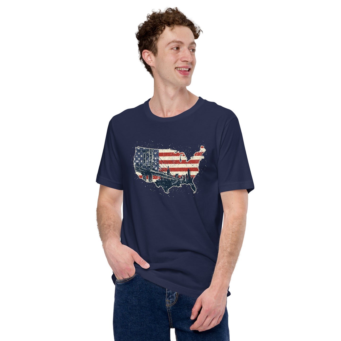 Vintage New York America Flag Patriot Military Unisex Dark Shirt