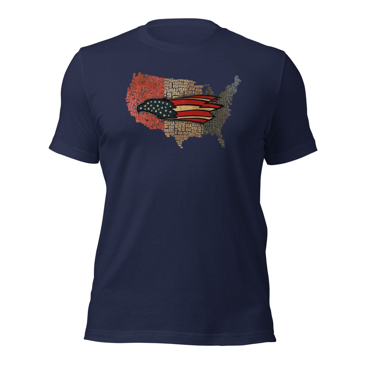 American Eagle Vintage Red Gold & Blue USA Map Unisex Dark T-Shirt