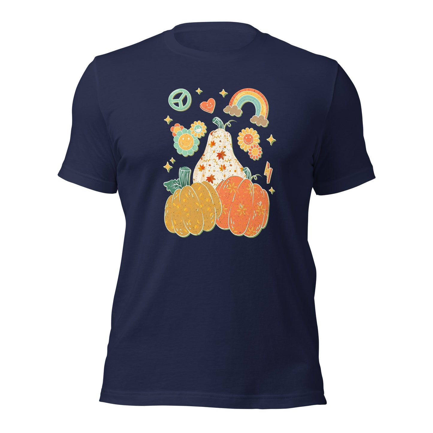 Retro Floral Pumpkin Rainbow Pumpkin Thanksgiving Unisex Dark Shirt