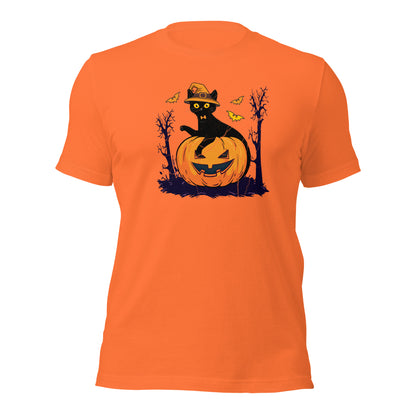 Black Cat Pumpkin Halloween Jack o Lantern Unisex Light Shirt