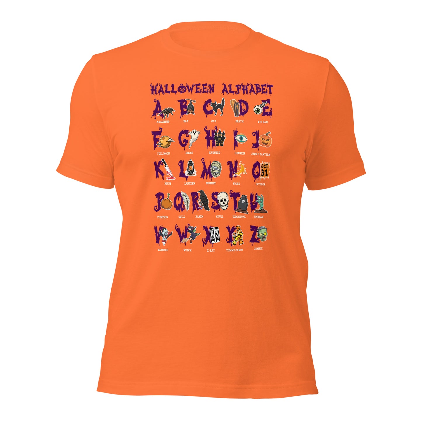 Halloween Alphabet Spooky Teacher Graphic Unisex Light Shirt