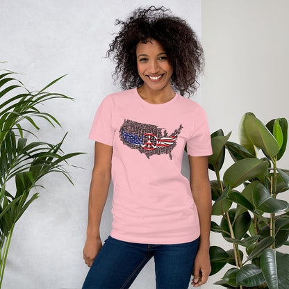 American Flag Peace Symbol Wings Unisex Light T-Shirt