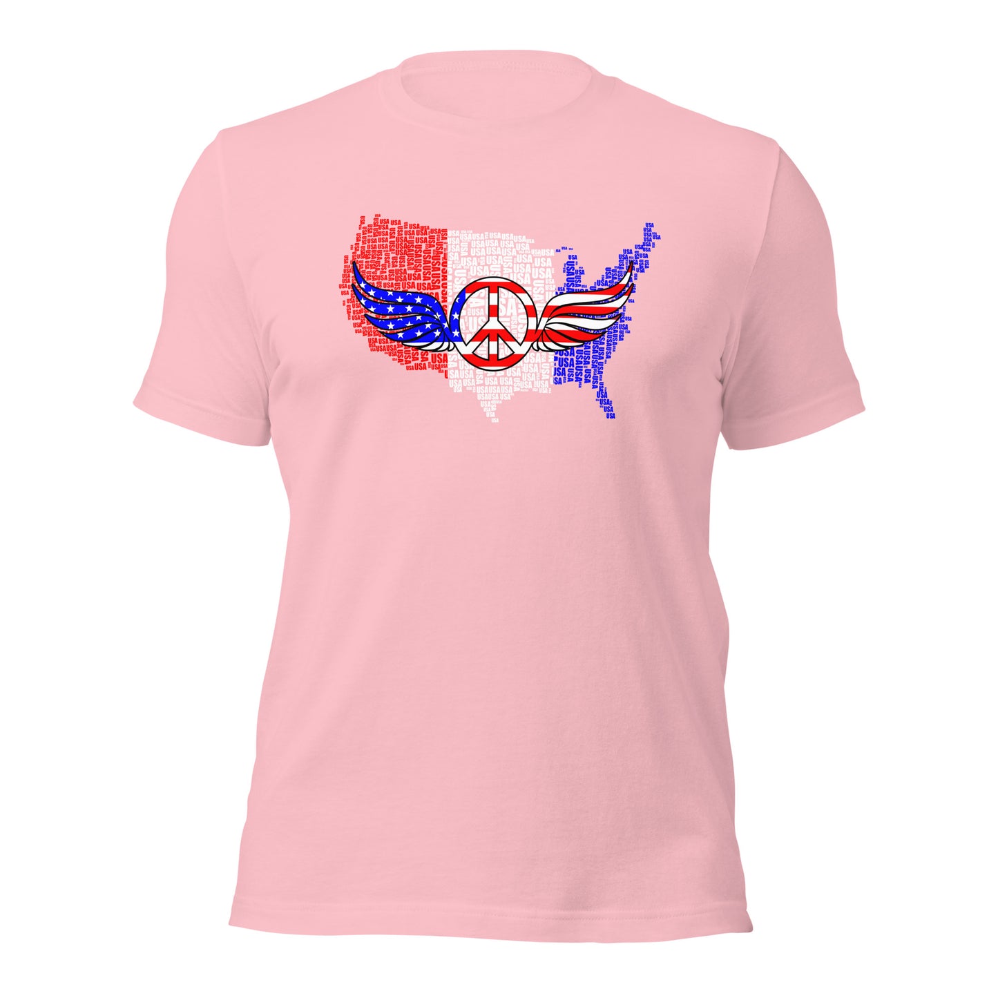 USA Map Red White Blue Patriotic Peace Sign Symbol Unisex Light Shirt