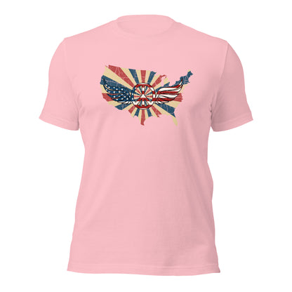 Retro American Flag Peace Sign Wings Map Unisex Light Shirt