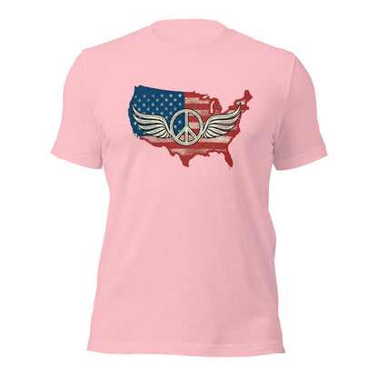 America Patriotic Peace Sign Symbol USA Flag Unisex Light  t-shirt