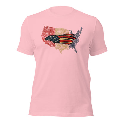 American Eagle Vintage Red Gold & Blue USA Map Unisex Light T-shirt