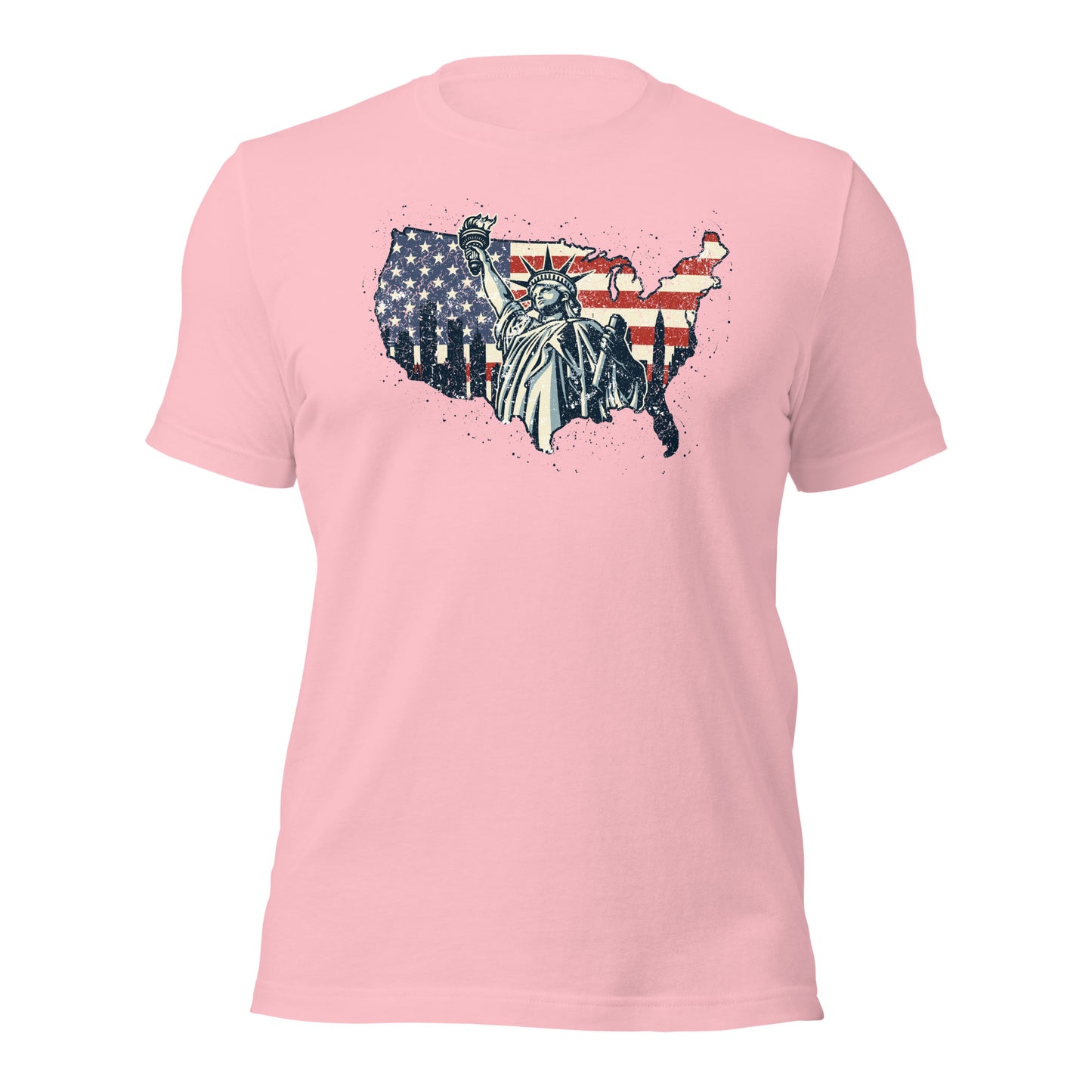 Distressed USA Flag Statue Of Liberty New York Men Women's Light Shirt