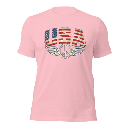 USA Flag Peace Sign Symbol Veteran Vintage Patriotic Unisex Light Shirt