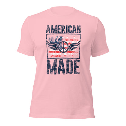 Vintage American Made USA Flag Peace Sign Unisex Light T-shirt