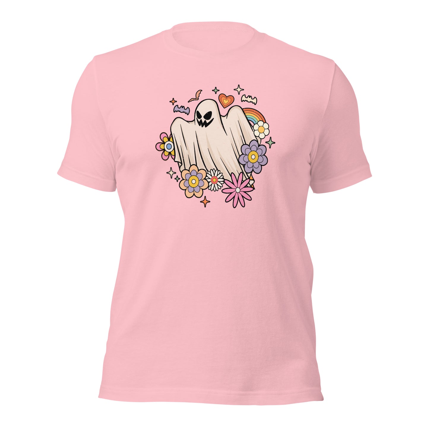 Retro FLoral Ghost Happy Halloween Trick or Treat Unisex Light Tee