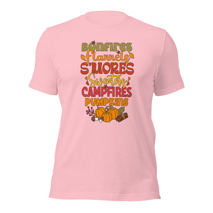 Bonfires Flannels Smores Sweaters Campfires Thanksgiving Unisex Light Shirt