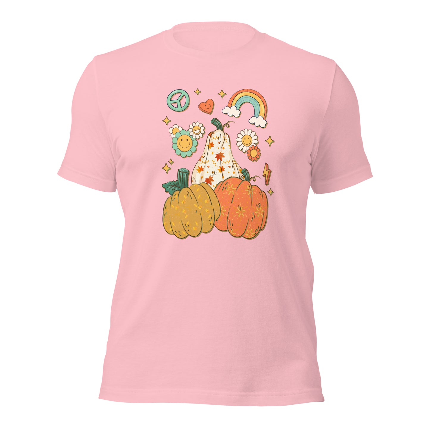 Retro Floral Pumpkin Rainbow Pumpkin Thanksgiving Unisex Light Shirt