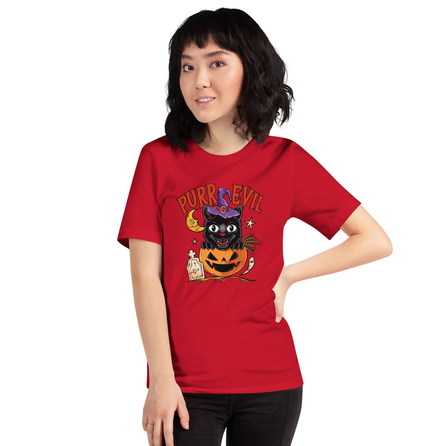 Purr Evil Black Cat Halloween Jack O Lantern Unisex Dark Shirt