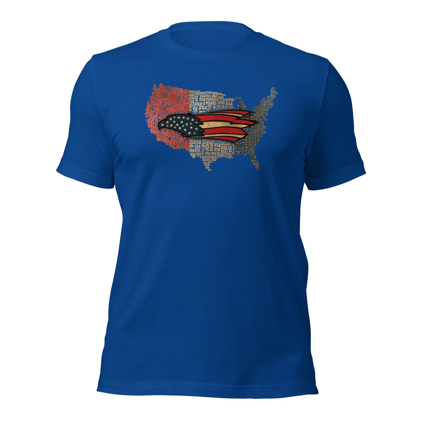 American Eagle Vintage Red Gold & Blue USA Map Unisex Dark T-Shirt