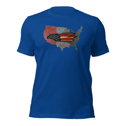 American Eagle Vintage Red Gold & Blue USA Map Unisex Dark T-Shirt