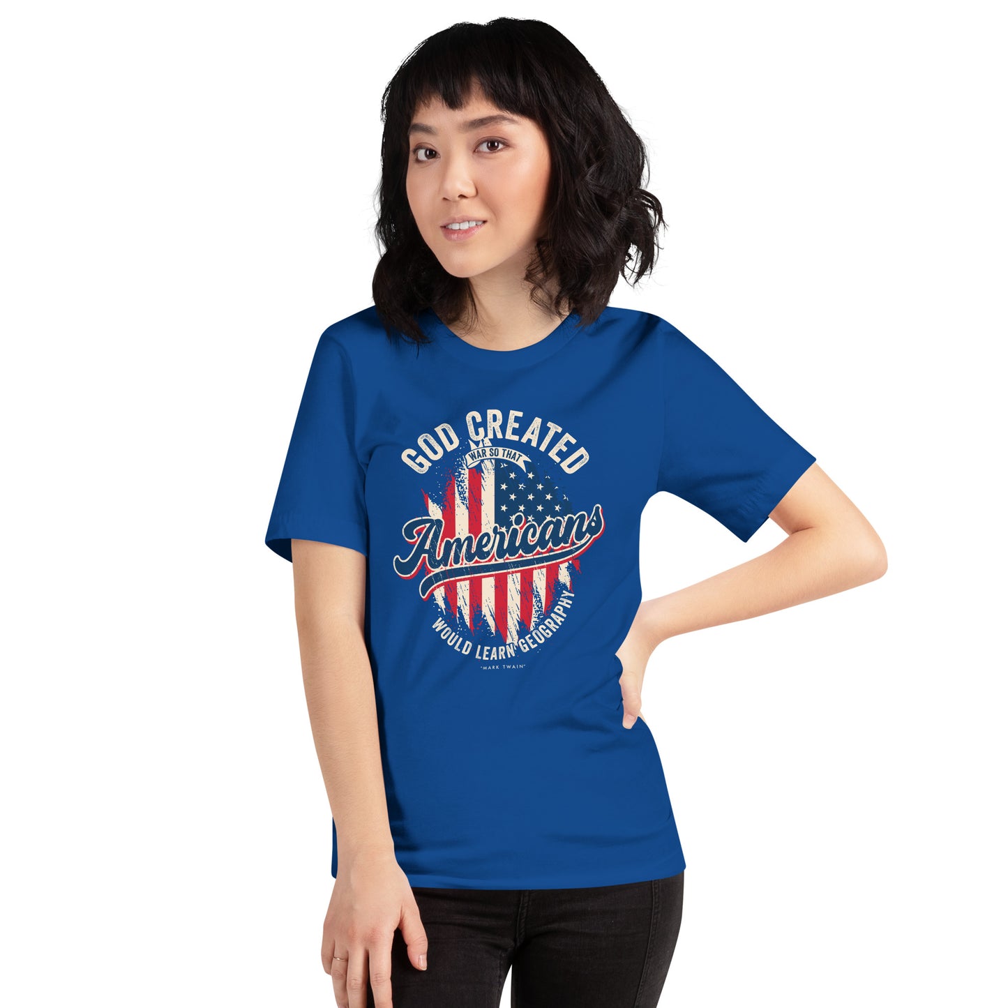 God Created War So That Americans Would Learn Geography USA Flag Unisex Dark Shirt