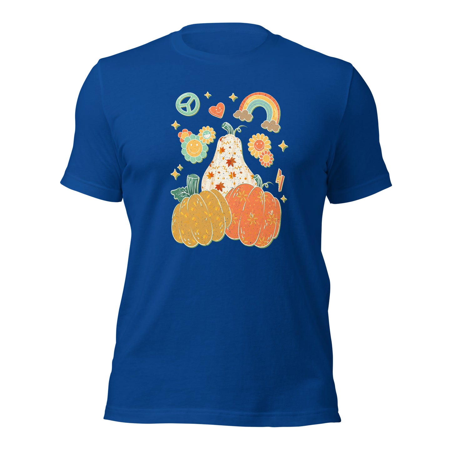 Retro Floral Pumpkin Rainbow Pumpkin Thanksgiving Unisex Dark Shirt