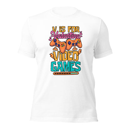 V is For Video Games Gamer Valentines Day Unisex Light Shirt