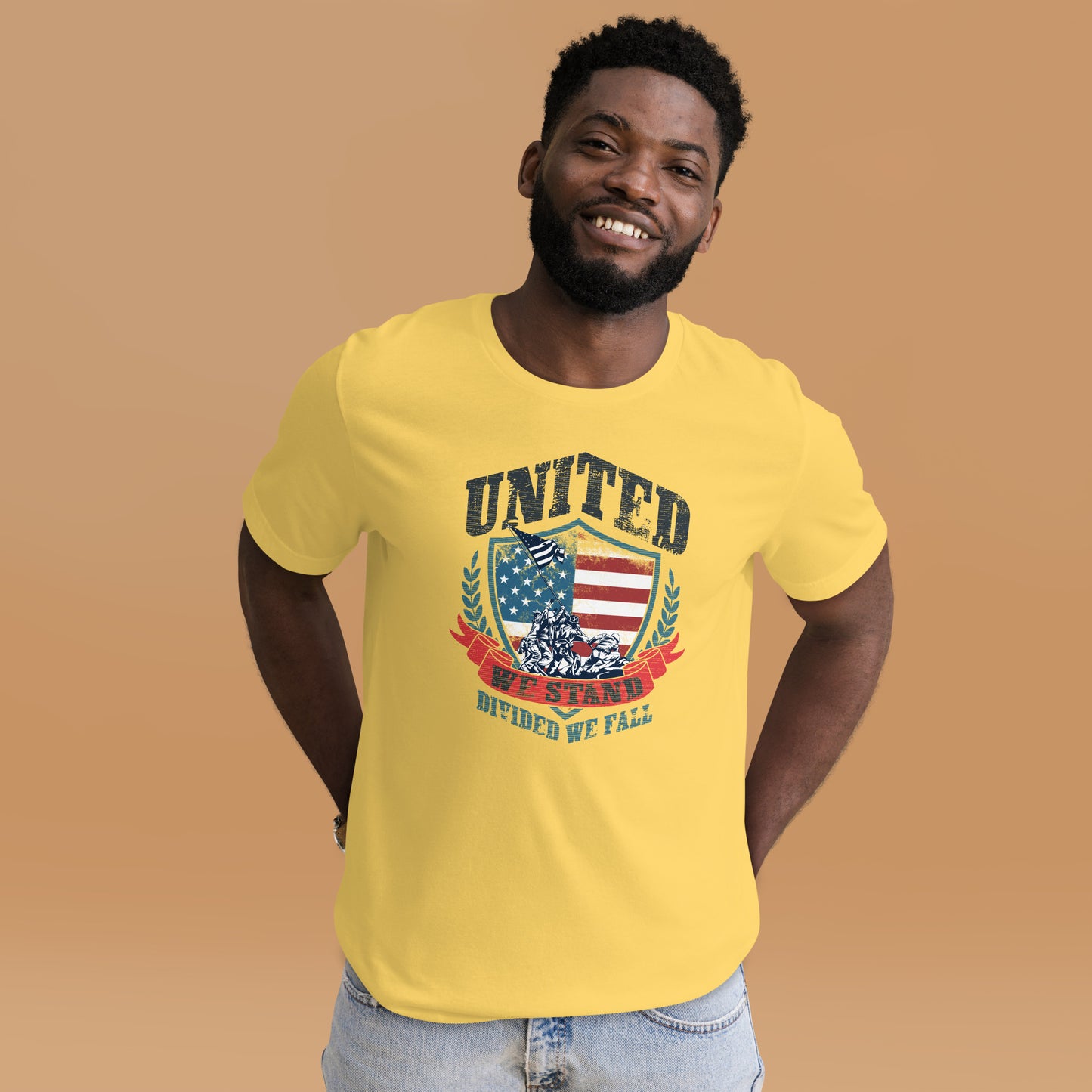 USA Flag Shield United We Stand Divided We Fall Unisex Light Shirt