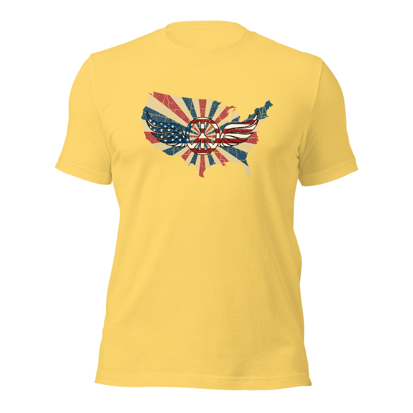 Retro American Flag Peace Sign Wings Map Unisex Light Shirt