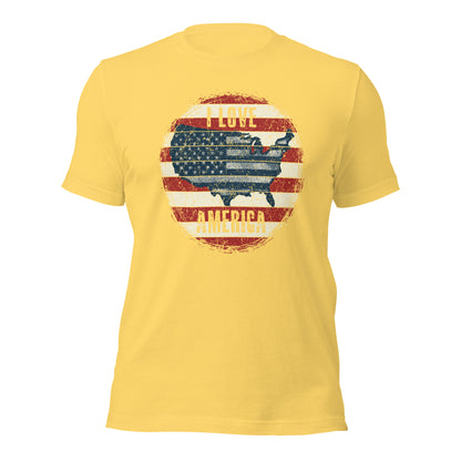 Retro Patriot I Love America USA Flag Map Unisex Light Shirt