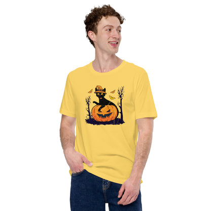 Black Cat Pumpkin Halloween Jack o Lantern Unisex Light Shirt