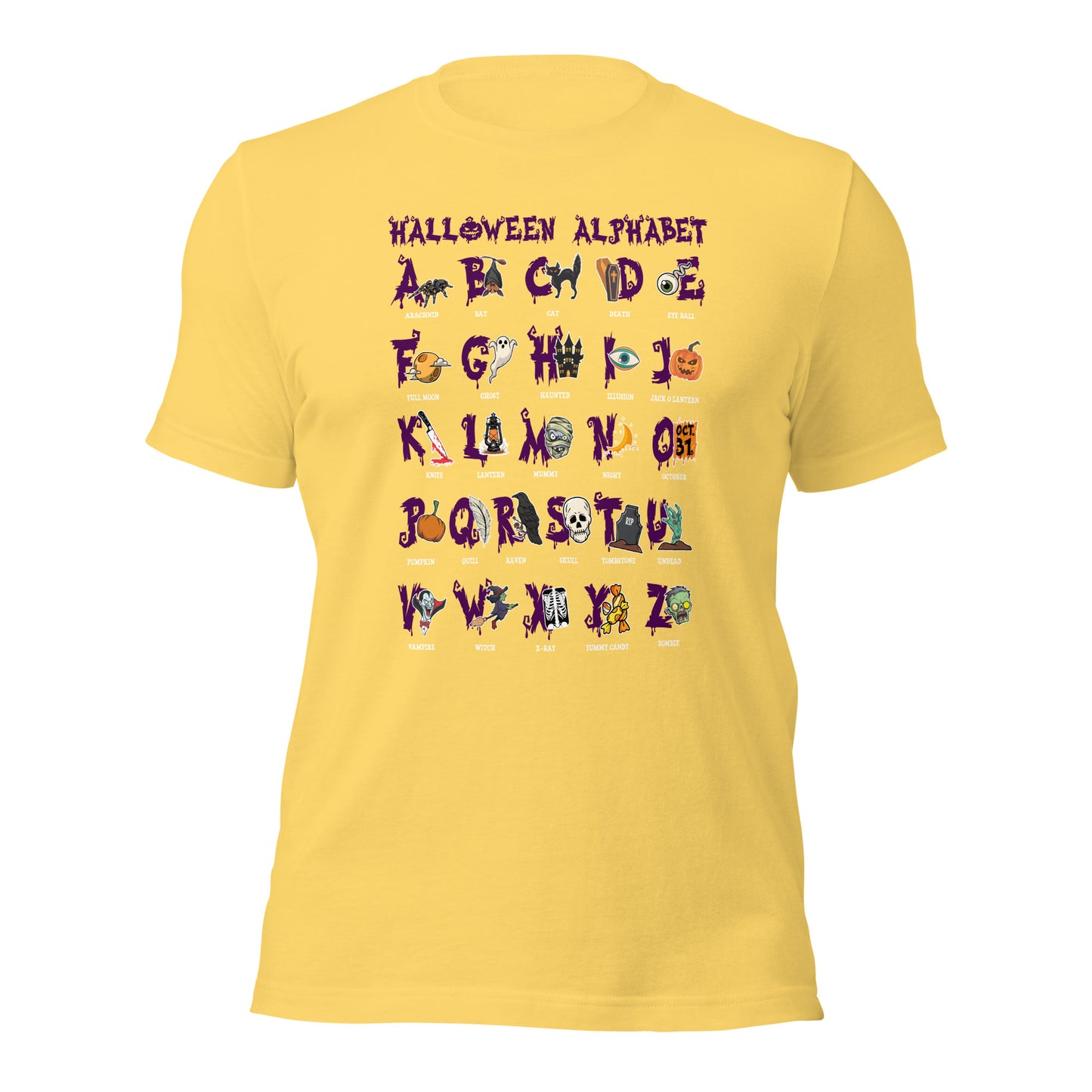 Halloween Alphabet Spooky Teacher Graphic Unisex Light Shirt