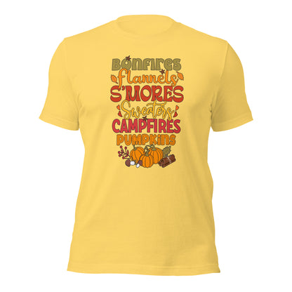 Bonfires Flannels Smores Sweaters Campfires Thanksgiving Unisex Light Shirt