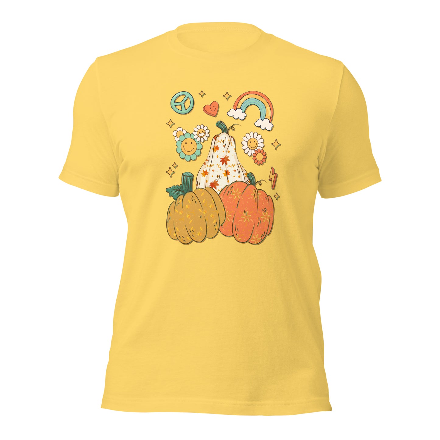 Retro Floral Pumpkin Rainbow Pumpkin Thanksgiving Unisex Light Shirt