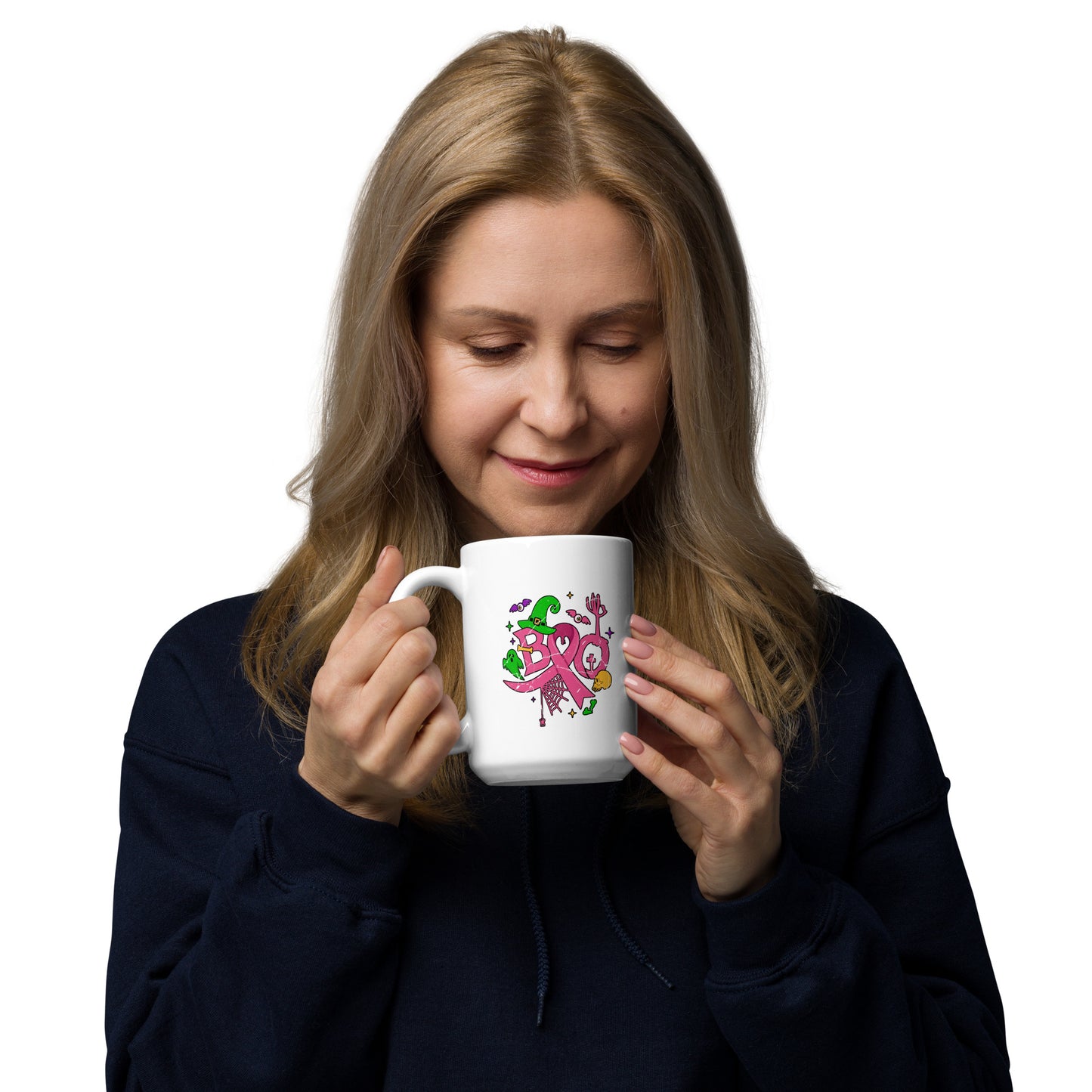 Halloween Breast Cancer Awareness Pink Ribbon Boo Mugs