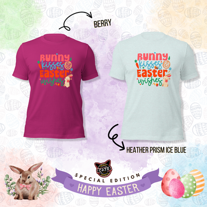 Cute Easter T-Shirt Bunny Kisses & Easter Wishes Unisex Tee Dark Shirt