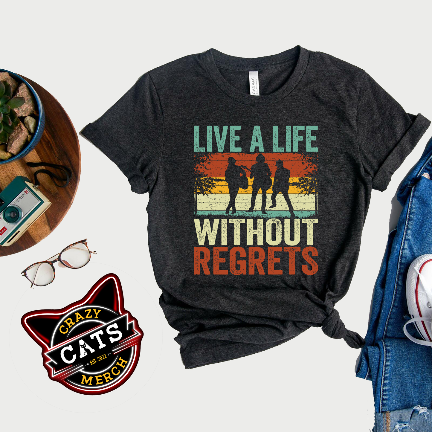 Musician Live A Life Without Regrets Inspiring Quote Guitarist Dark T-shirt