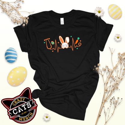 Easter Nurse Bunny Heartbeat Unisex Tee Dark Shirt