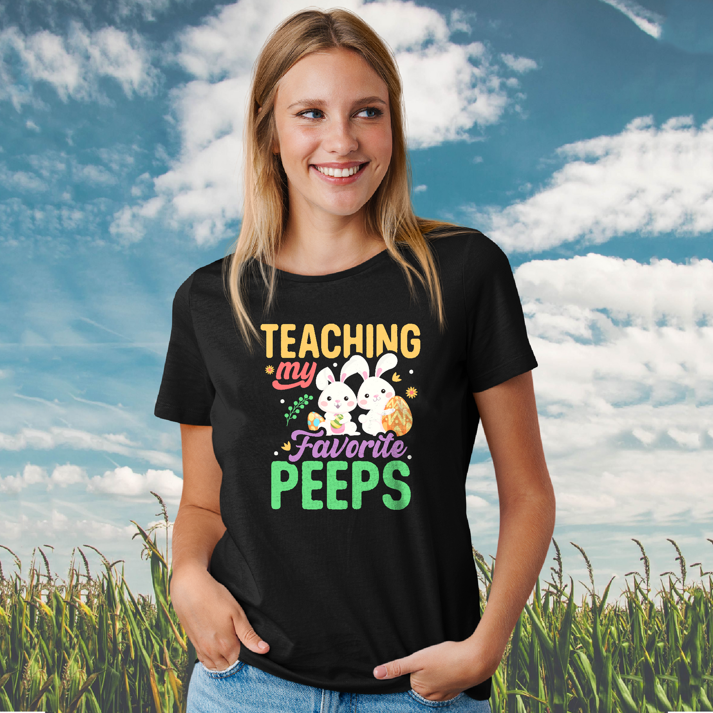 Teachers Easter Shirt Teaching My Favorite Peeps Dark Tee