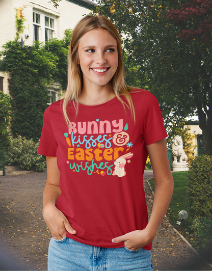 Cute Easter T-Shirt Bunny Kisses & Easter Wishes Unisex Tee Dark Shirt