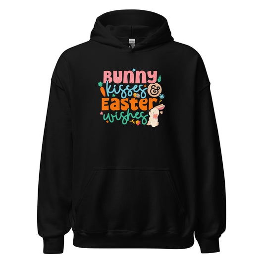 Cute Easter Hoodie Bunny Kisses & Easter Wishes Unisex Dark Hoodie