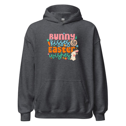 Cute Easter Hoodie Bunny Kisses & Easter Wishes Unisex Dark Hoodie