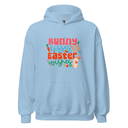 Cute Easter Hoodie Bunny Kisses & Easter Wishes Unisex Light Hoodie